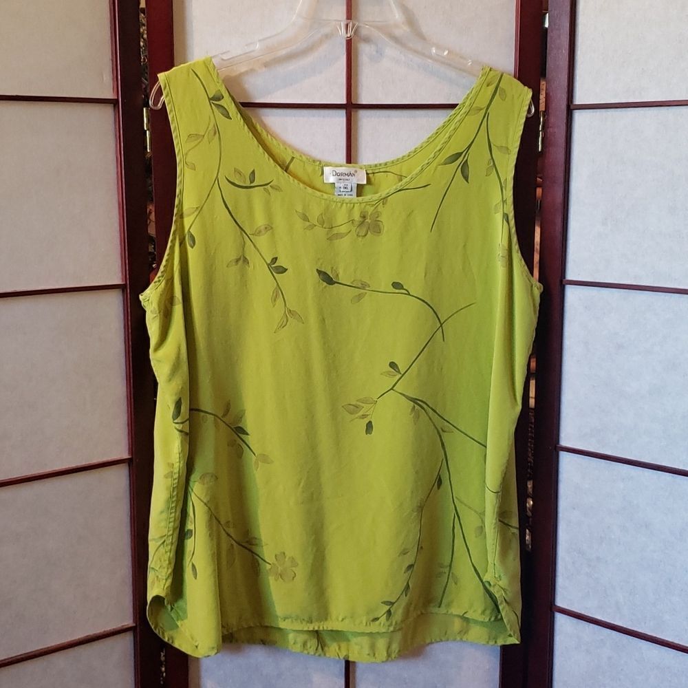 Dorman Silky Lightweight Green Floral Print Sleeveless Top